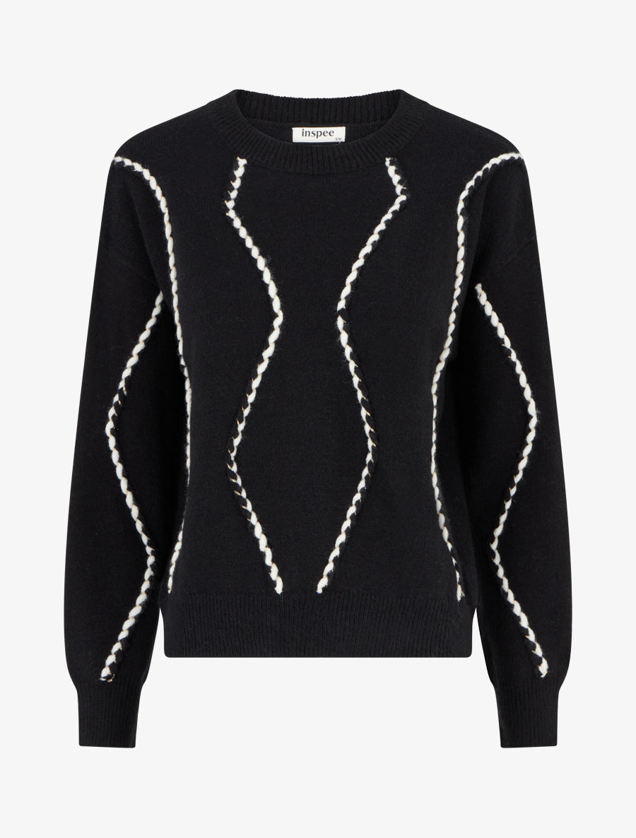 Pull droit à tresses irisées - Noir - 1