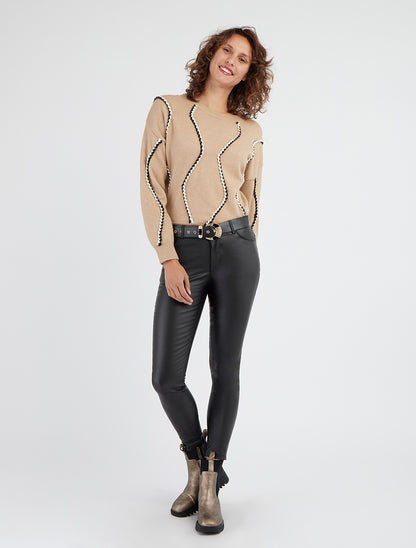 Maglione dritto con trecce iridescenti - Beige