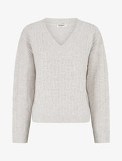 Pull droit irisé à col V - Beige - 1