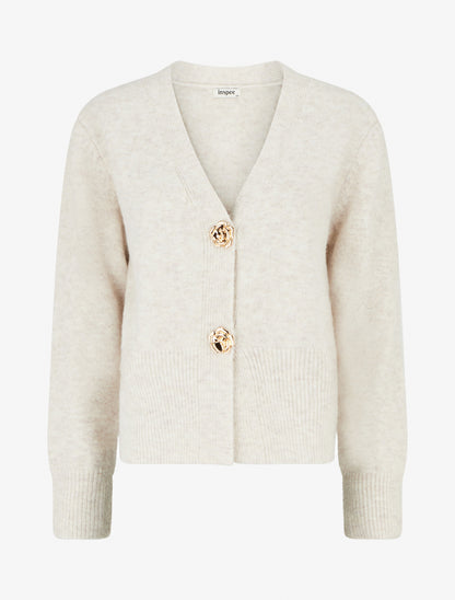 Gilet droit à boutons style rose - Écru - 1