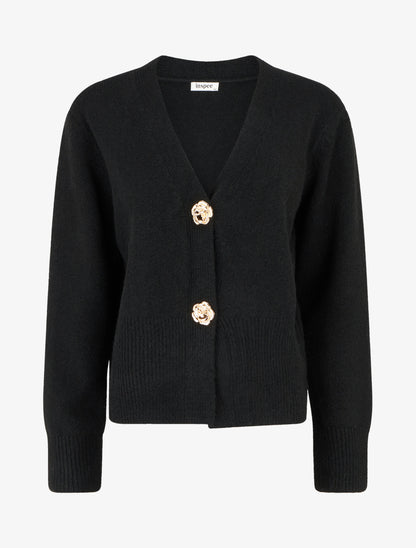Gilet droit à boutons style rose - Noir - 1