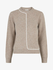 Pull droit à col rond et liseré contrastant - Taupe - 1