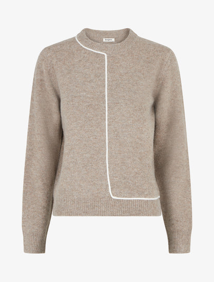 Pull droit à col rond et liseré contrastant - Taupe - 1