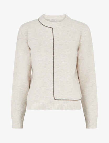 Pull droit à col rond et liseré contrastant - Écru - 1