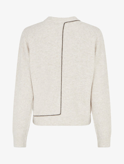 Pull droit à col rond et liseré contrastant - Écru - 2