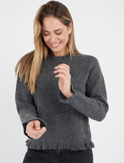 Maglione soffice con bordi ondulati. - Grigio