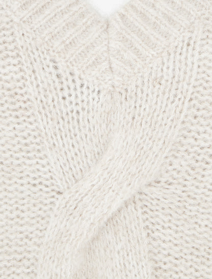 Pull droit en maille épaisse torsadée - Beige - 3