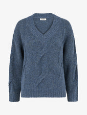 Pull droit en maille épaisse torsadée - Bleu foncé - 1