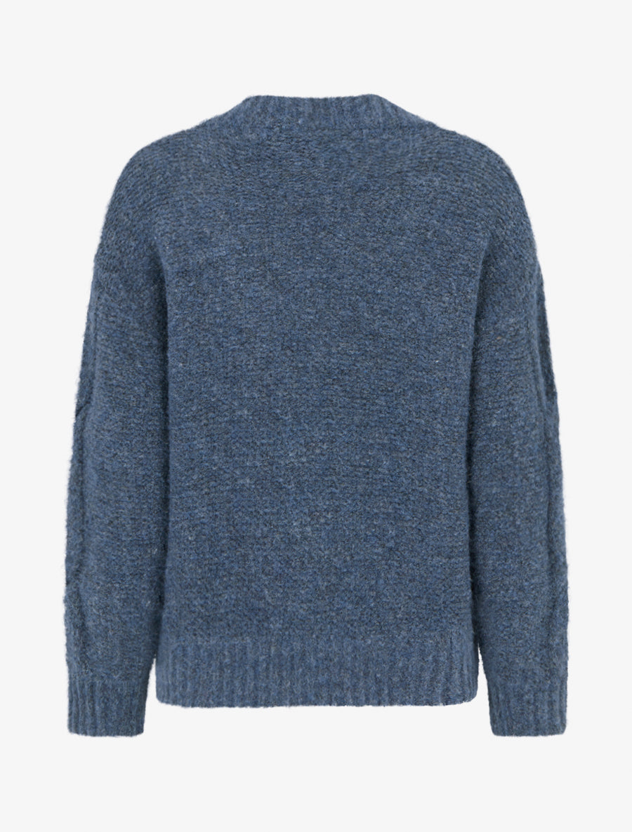 Pull droit en maille épaisse torsadée - Bleu foncé - 2