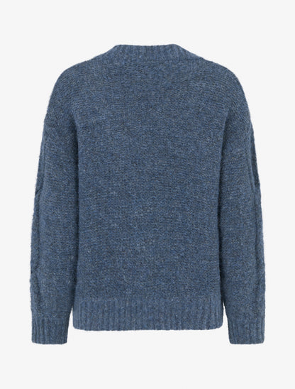 Pull droit en maille épaisse torsadée - Bleu foncé - 2