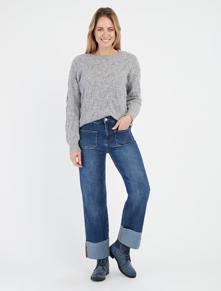 Maglione dritto a maglia fantasia - Grigio