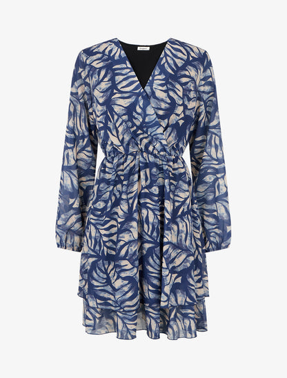 Robe mi-longue à taille élastiquée - Marine - 1