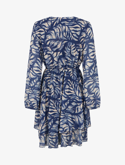 Robe mi-longue à taille élastiquée - Marine - 2