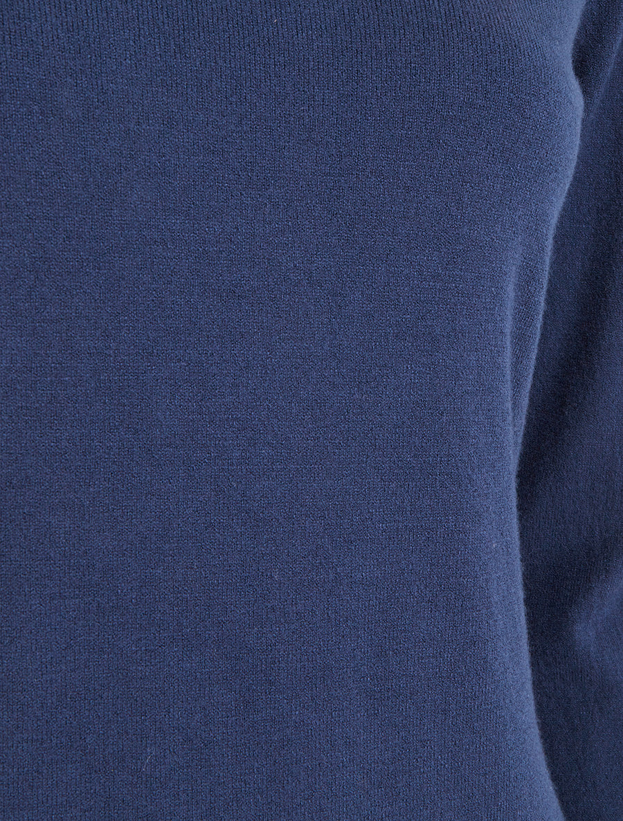 Pull fin uni à col V - Marine - 3