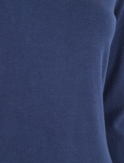 Pull fin uni à col V - Marine - 3