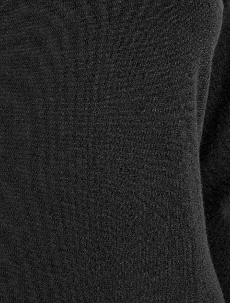 Pull fin uni à col V - Noir - 3