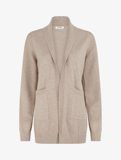 Gilet long uni à manches longues - Taupe - 1
