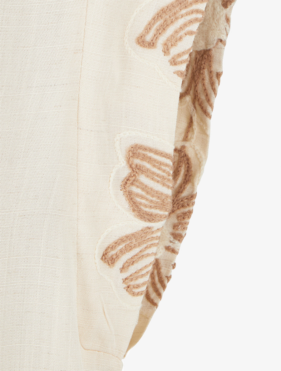 Top uni à mancherons brodés - Beige - 3