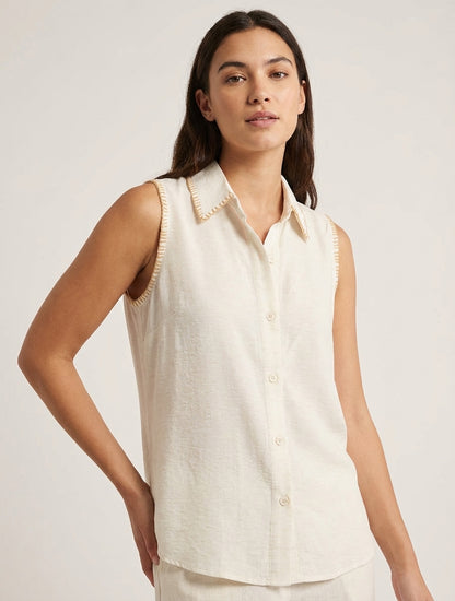 Blusa senza maniche a tinta unita con bottoni - Crema