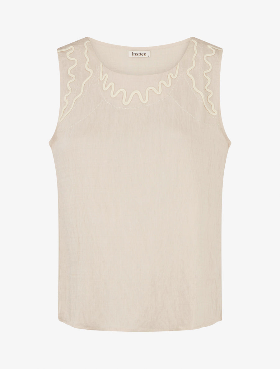 Top uni à détail broderies vagues - Beige - 1