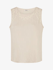 Top uni à détail broderies vagues - Beige - 1