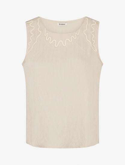 Top uni à détail broderies vagues - Beige - 1