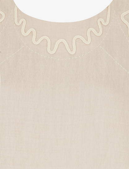 Top uni à détail broderies vagues - Beige - 3