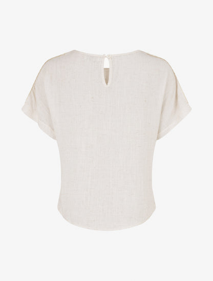 Top manches courtes à broderies ajourés - Crème - 2