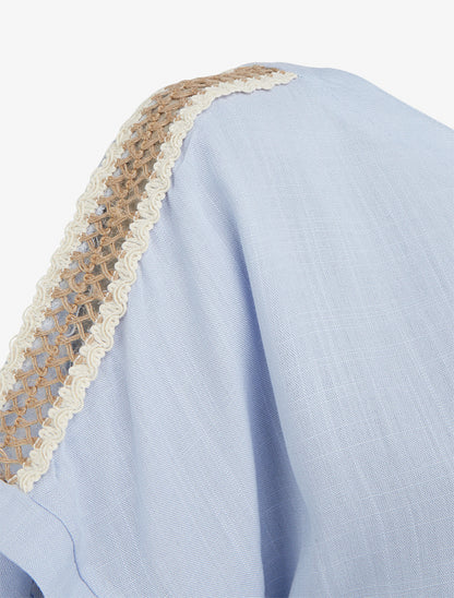 Top manches courtes à broderies ajourés - Bleu ciel - 3