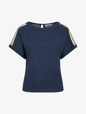 Top manches courtes à broderies ajourés - Marine - 1