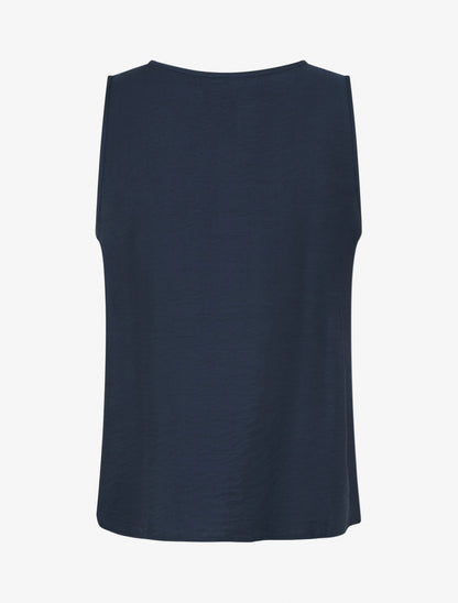 Top sans manches à col rond et broderie - Marine - 2