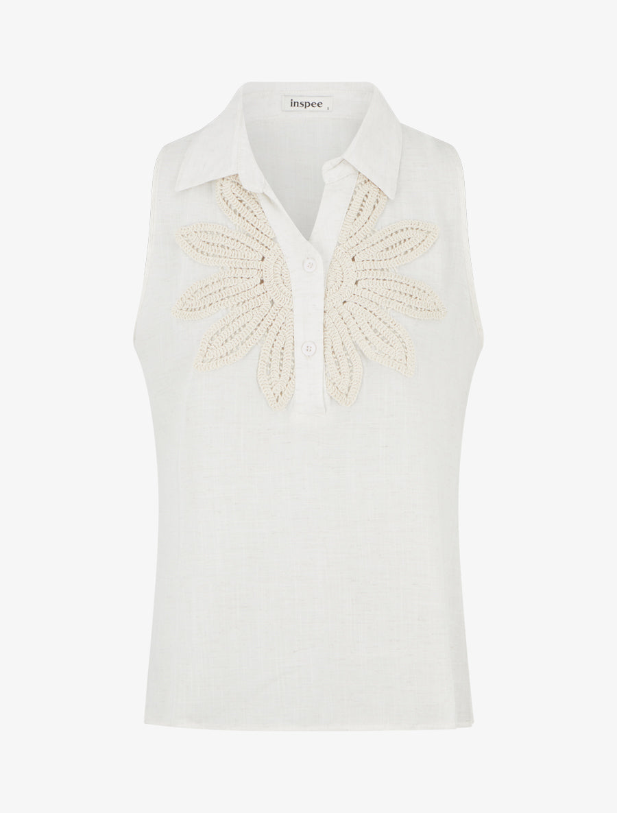 Chemisier sans manches à broderie floral - Écru - 1