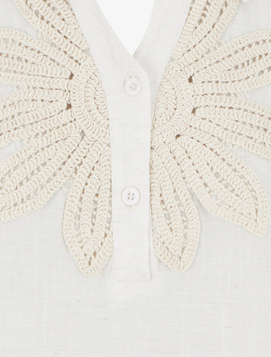 Chemisier sans manches à broderie floral - Écru - 3