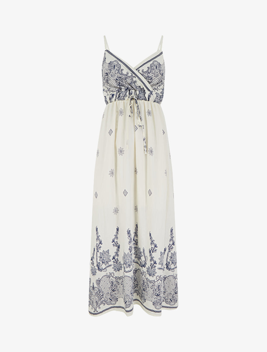 Robe longue imprimé arabesque fleuri - Blanc - 1