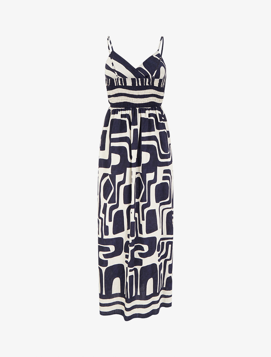 Robe longue imprimé graphique - Marine - 2