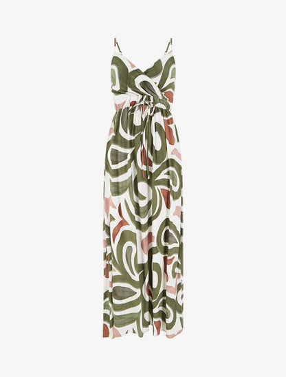 Robe longue imprimé fantaisie - Kaki - 1