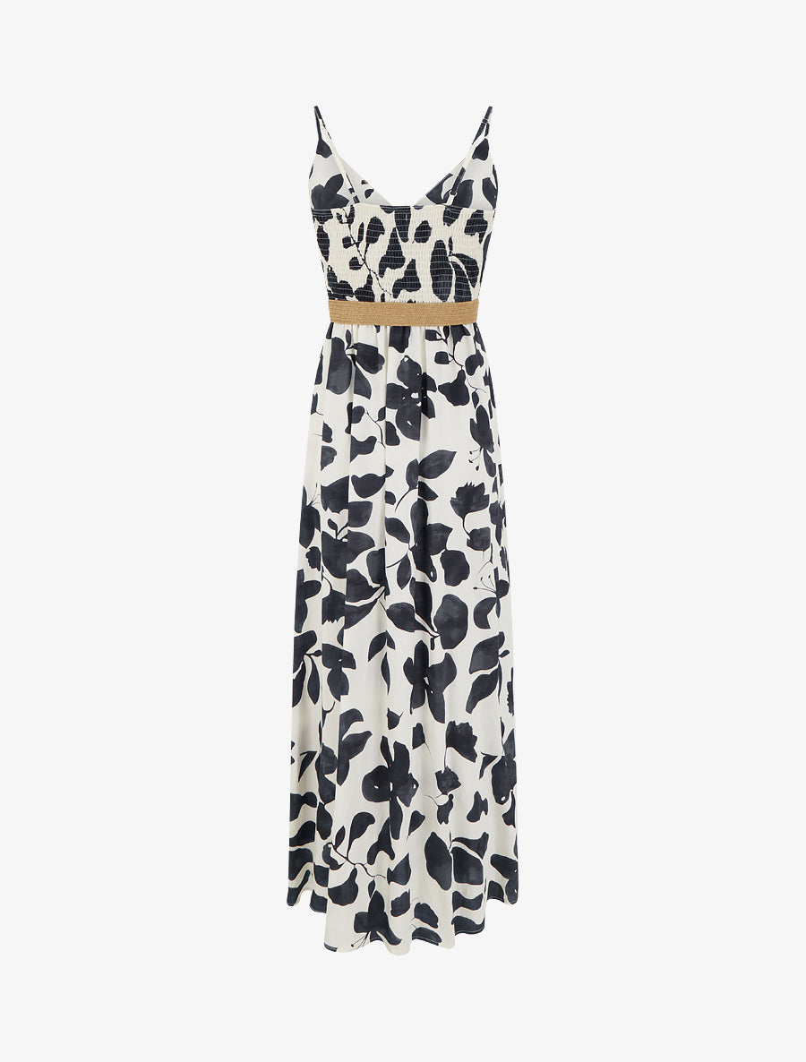 Robe longue évasée imprimé grandes fleurs - Noir - 2