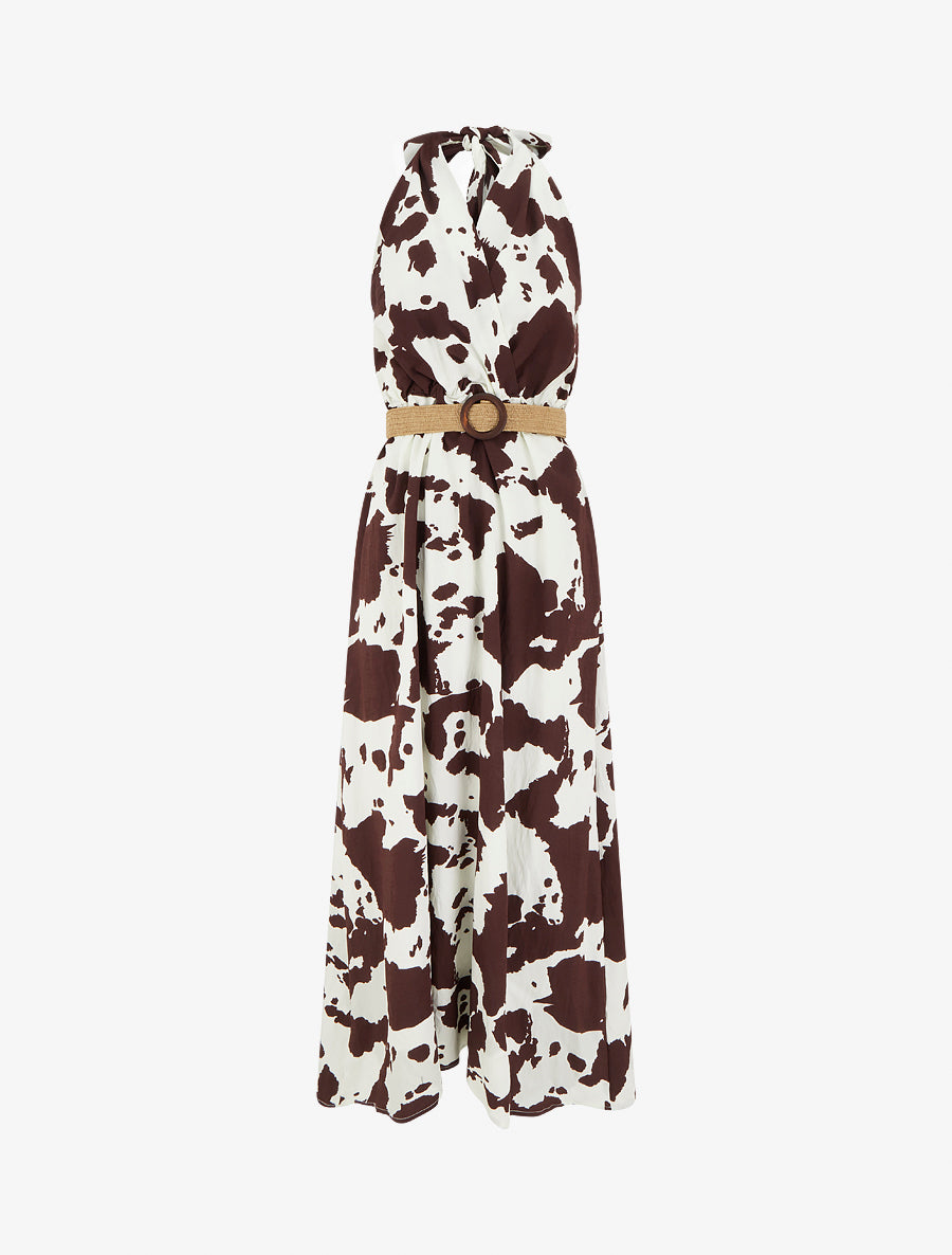 Robe longue dos nu à imprimé vache - Marron - 1