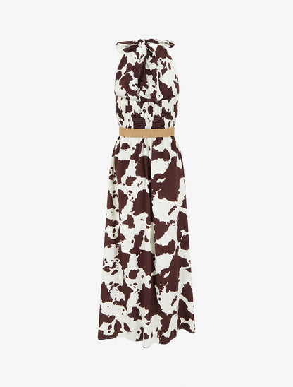 Robe longue dos nu à imprimé vache - Marron - 2
