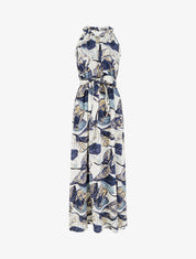 Robe longue élastiquée imprimé feuillage - Marine - 1