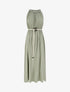 Robe longue unie à col rond stylisé - Kaki - 1