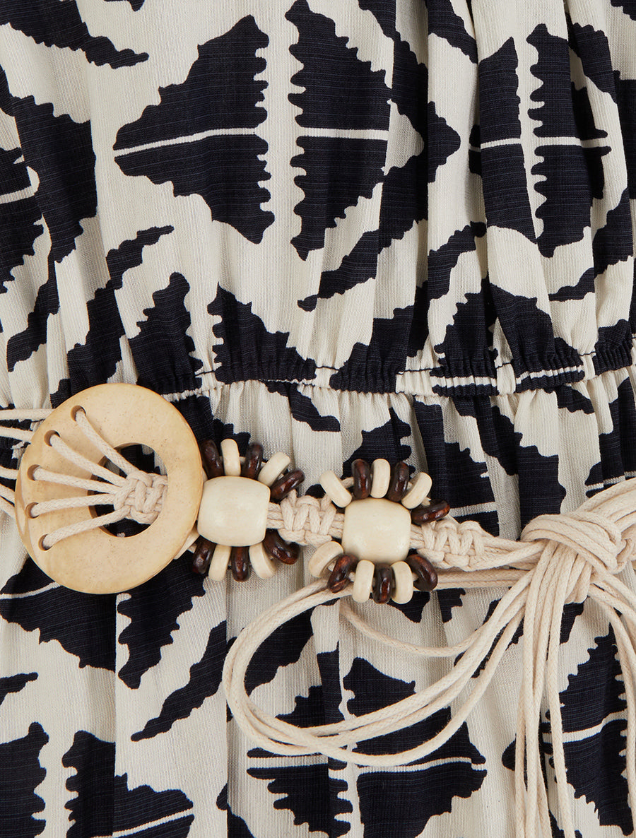 Robe longue à col américain imprimé graphique - Marine - 3