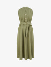 Robe longue unie effet lin - Kaki - 1
