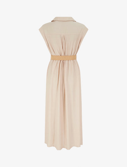 Robe longue unie boutonnée - Beige - 2