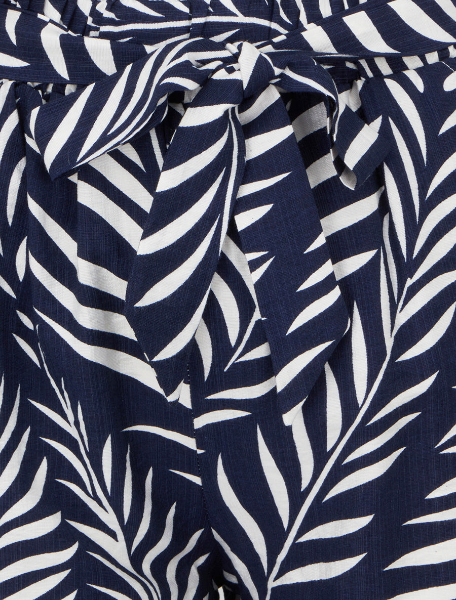 Short droit élastiqué imprimé feuillages - Marine - 3