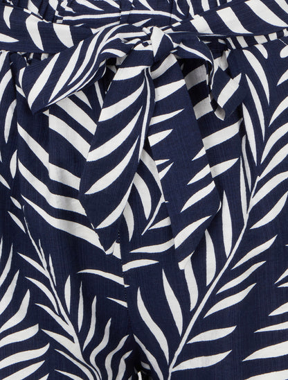 Short droit élastiqué imprimé feuillages - Marine - 3