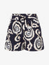 Short droit élastiqué imprimé arabesque - Marine - 1
