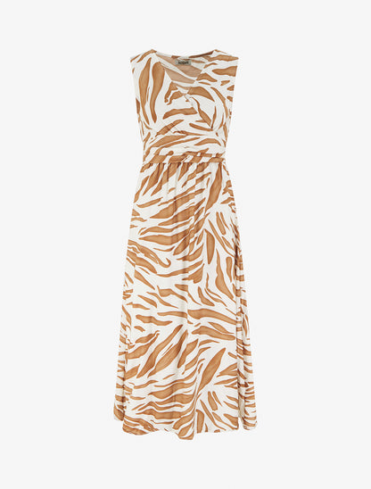 Robe imprimé fantaisie à col cache-coeur - Camel - 1