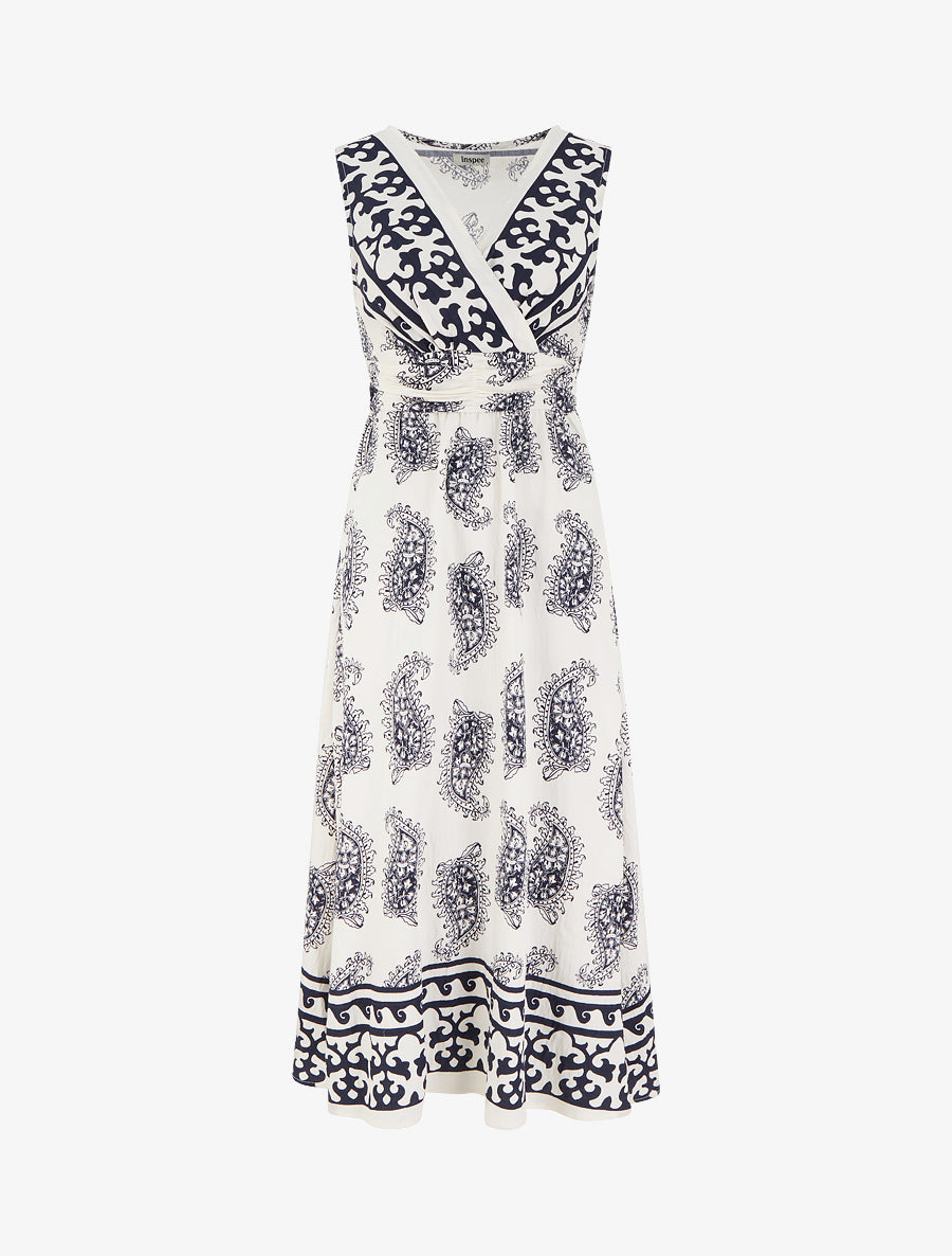 Robe imprimé foulard à col cache-coeur - Marine - 1