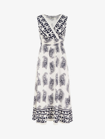 Robe imprimé foulard à col cache-coeur - Marine - 1